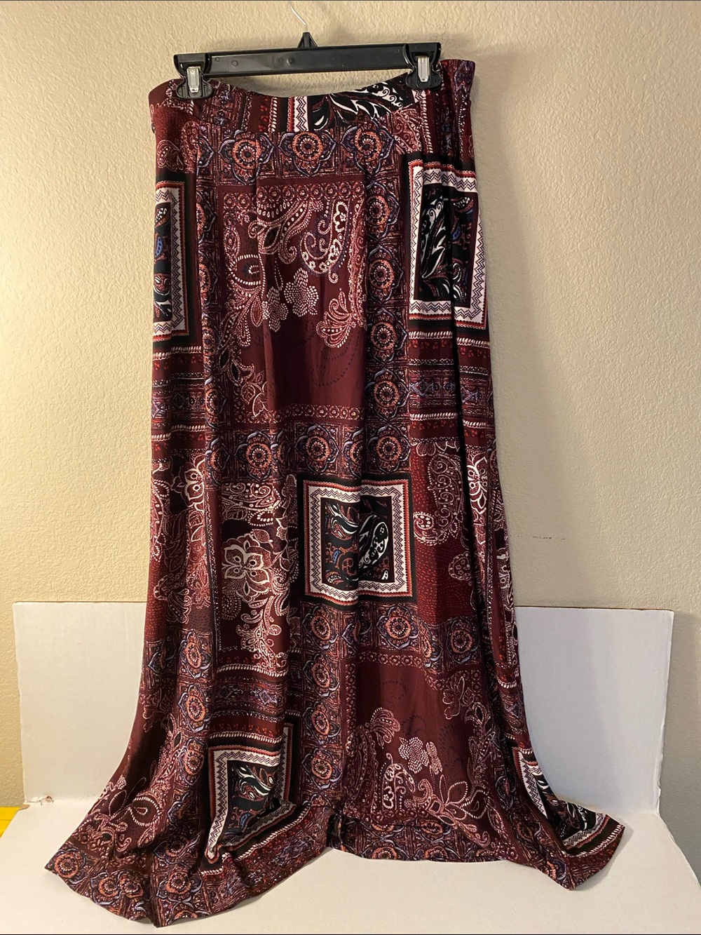 Cato Burgundy Paisley Patchwork Maxi Skirt